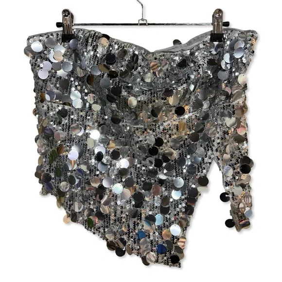 Superdown cordilla strapless top Silver sequin crop bustier Revolve New L - Picture 6 of 9